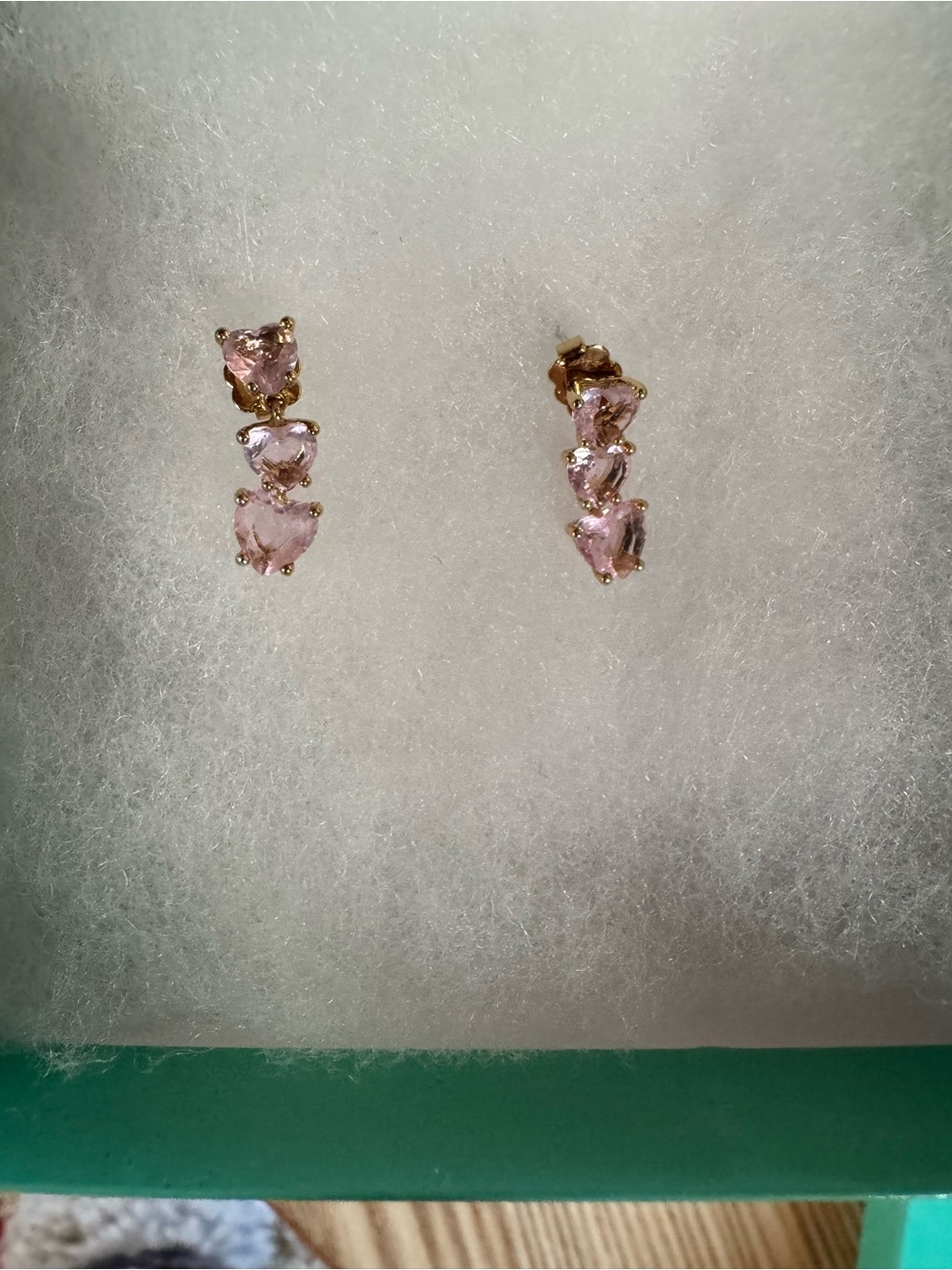 Delicate Pink Heart Drop Stud Earrings in Gold Tone